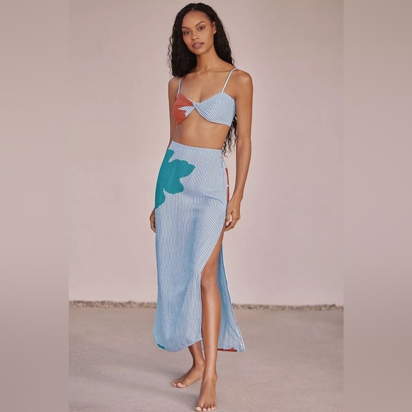 NWT! Anthropologie Sky Celandine Linen Blend Midi Skirt - Size Medium 🐚 - Picture 1 of 5